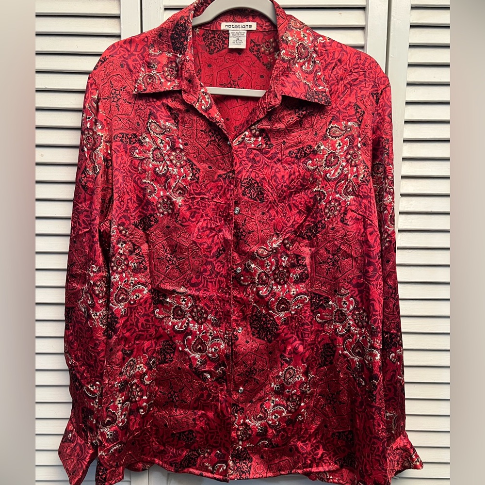 NWT Notations Red Long Sleeve Button Down Shirt